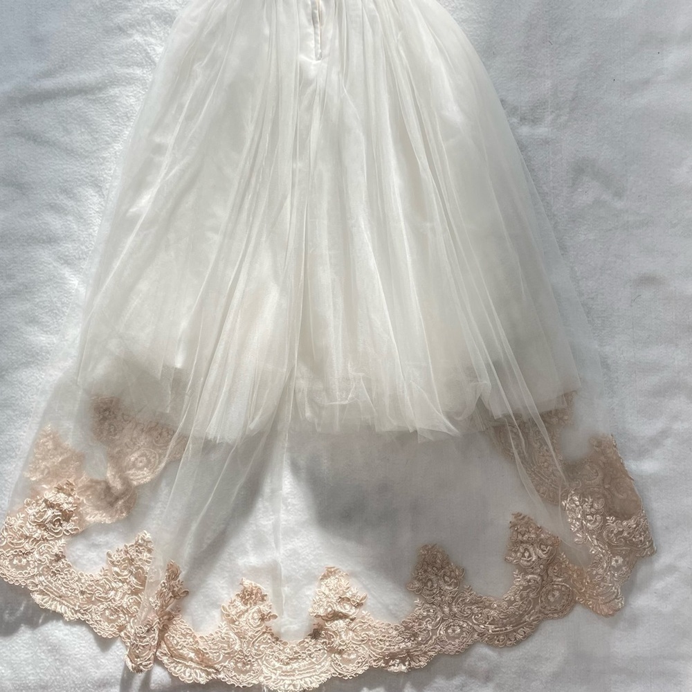 Girls satin, lace & tulle bridesmaid flower girl formal dress w/ train size 2-3 - Picture 9 of 12